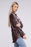 Wrinkle Effect Tiered Shirring Velvet Shirt