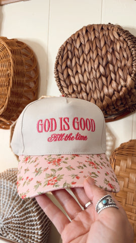 God Is Good Floral Hat