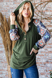 Half Button Printed Long Sleeve Hooded Top