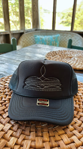 Black Boot Stitch Trucker Hat