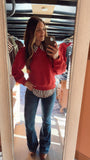 Quincy Red Puff Sleeve Crewneck