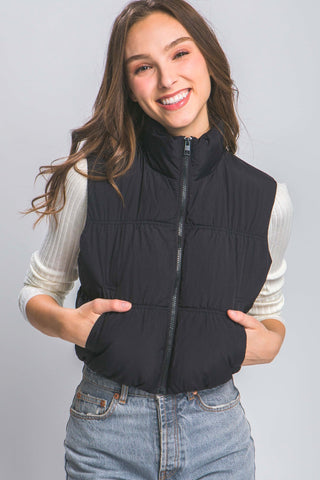 Lisa Zip Up Turtleneck Cropped Vest Coat