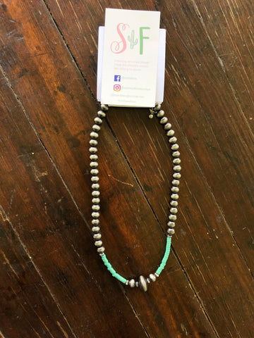 Faux Navajo Pearl & Green Turquoise Necklace