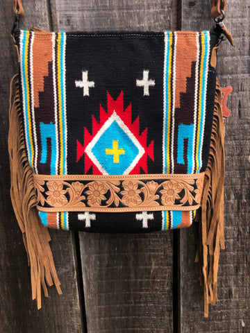 Teal Aztec Saddle Blanket Messenger Handbag - ShopperBoard